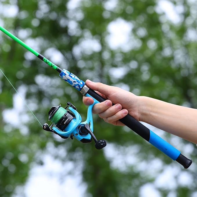 Sougayilang Spinning Reel and 2-Piece Fishing Rod Combo, Durable Graphite & Fiberglass Rod, Split-Grip Cork Handle,Right/Left Handle Position