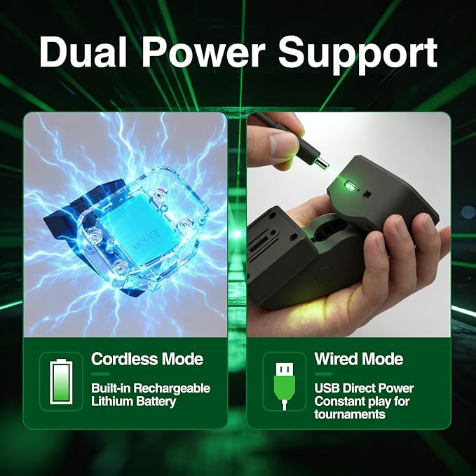 FunVision Green Laser Dart Throw Line - 360° Oche Toe Dart Line Marker with Rechargeable Lithium Battery & USB Power Line