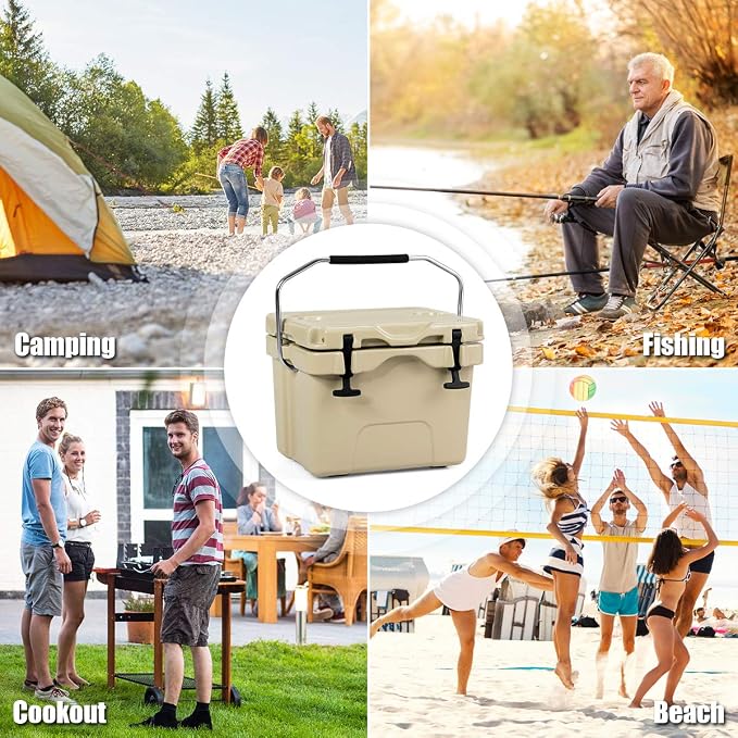 DORTALA 16 Quart Cooler, Heavy Duty Ice Chest with Handle, Drain Plug & 2 Cup Holders, 3-5 Day Ice Retention, Portable Ice Cooler Ideal for Camping, Travel, Fishing &Activities