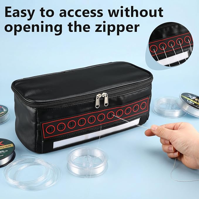 Fishing Line Management Bag Portable Waterproof Reel Gear Bag Line Organization for Spools with 6 Adjustable Dividers for Spinning, Baitcasting, Fly Reels