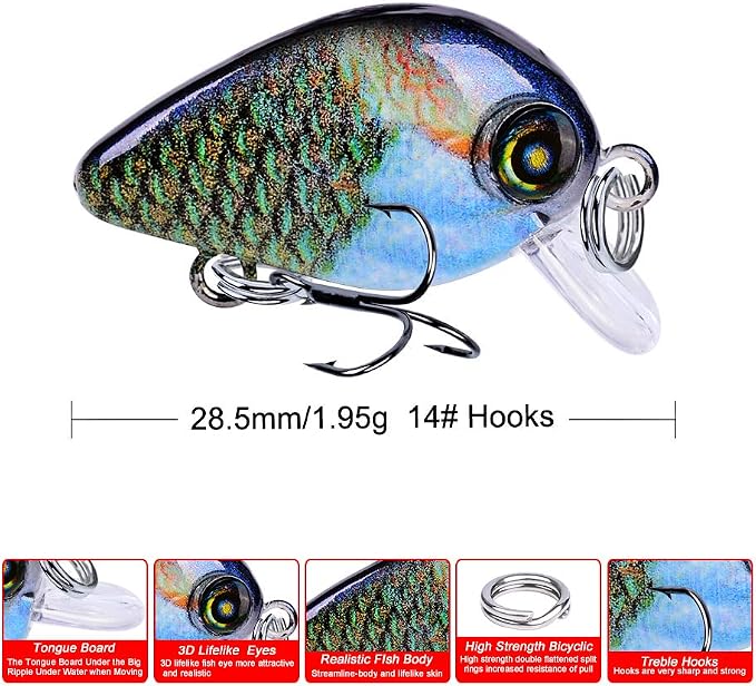 Mini Crankbait Fishing Lures Kits Swimbait Wobbler Hard Baits for Bass Trout Pike Freshwater and Saltwater 10pc-20pc/pack