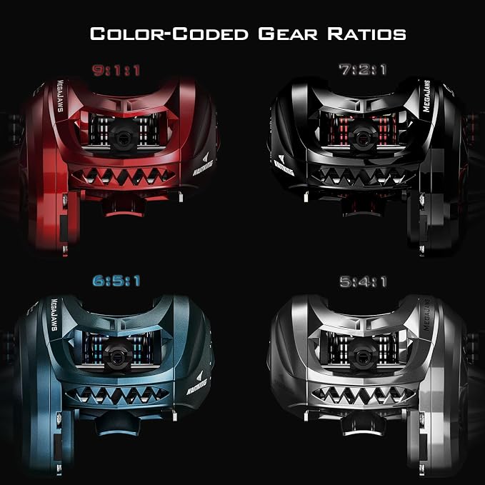 KastKing MegaJaws Elite Baitcasting Fishing Reel, New AutoMag Dual Braking System, Only 6.7oz, 17.64 LBs Carbon Fiber Drag, 11+1 Shielded BB, High Speed 5.4:1 to 9.1:1 Gear Ratios