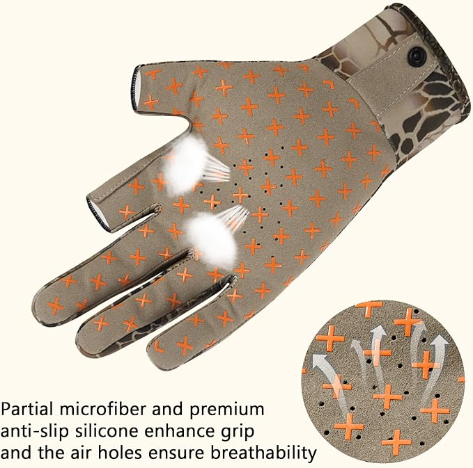 BASSDASH Unisex Fingerless Camo Hunting Gloves for Men's Women's Early Season Warm Weather UPF 50+ Lightweight Fishing Photography HG03