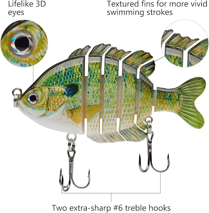 BASSDASH SwimPanfish Multi Jointed Panfish Bluegill Swimbaits Hard Topwater Bass Lures Fishing Lure Crank Saltwater 3.5in/0.85oz