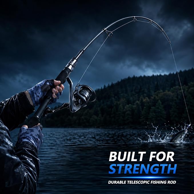 Fishing Rod and Reel Combo Kit—Telescopic Fishing Rod, Collapsible Fishing Rod, Portable Fishing Set w/Tackle Box, Lures & Bag, 4.2oz Carbon Fiber, 5.2:1 Anti-Twist Reel, Freshwater/Light Saltwater