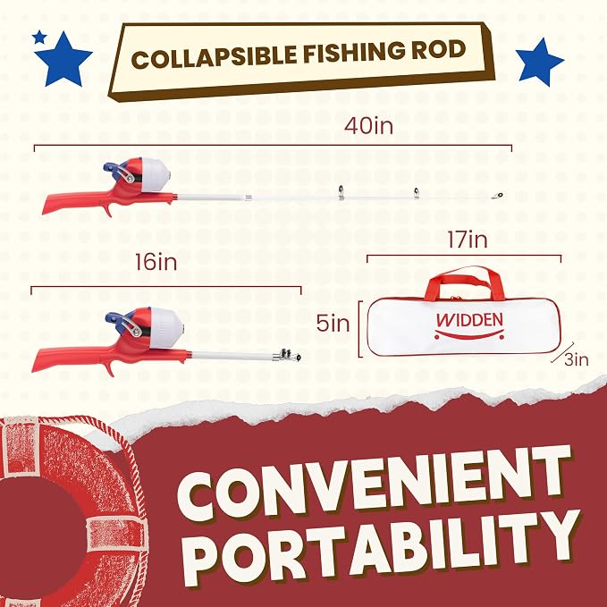 Kids Fishing Pole, Telescopic Fishing Rod, Toddler Collapsible Fishing Rod and Reel Combo with Tackle Box, Fishing Line, Bobber, and Soft Lures for Boy, Girl, Youth, Beginner, Over 4 Years Old