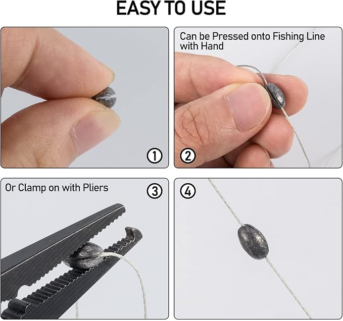 Dr.Fish 100 Pack Oval Split Shot Sinkers, Lead Fishing Weight Clip On Fishing Line Tackle Fly Fishing Freshwater Crappie Trout