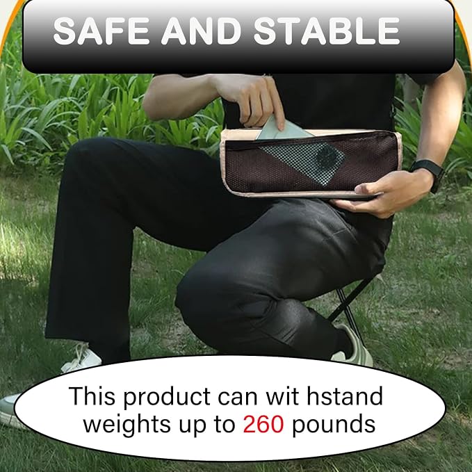 Portable Collapsible Stool, Large Camping Chair Supports 260 lbs, Adjustable Shoulder Strap Folding Stool, Ultralight Collapsible Stools with 3pcs storage bags for Hiking, Fishing, Outdoor (Khaki)