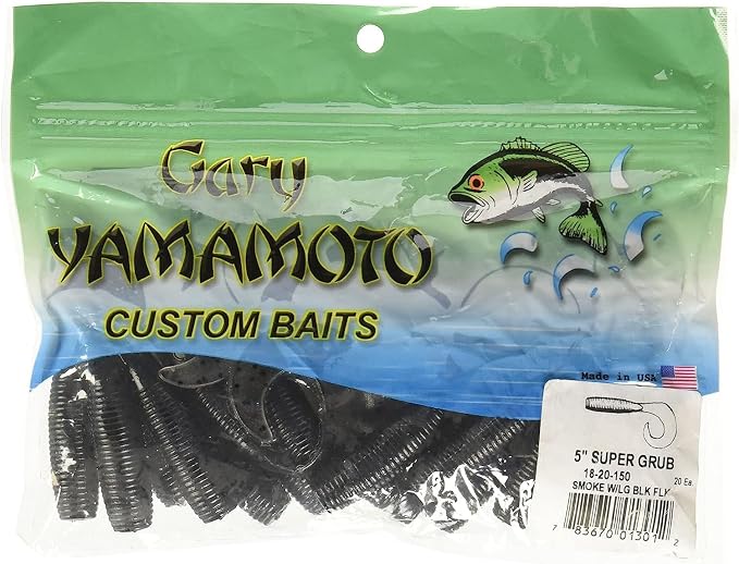 Yamamoto 5" Single Tail Grub Soft Plastic Fishing Angling Swimbait Lures with Tail-Curling Action - 20 Pack