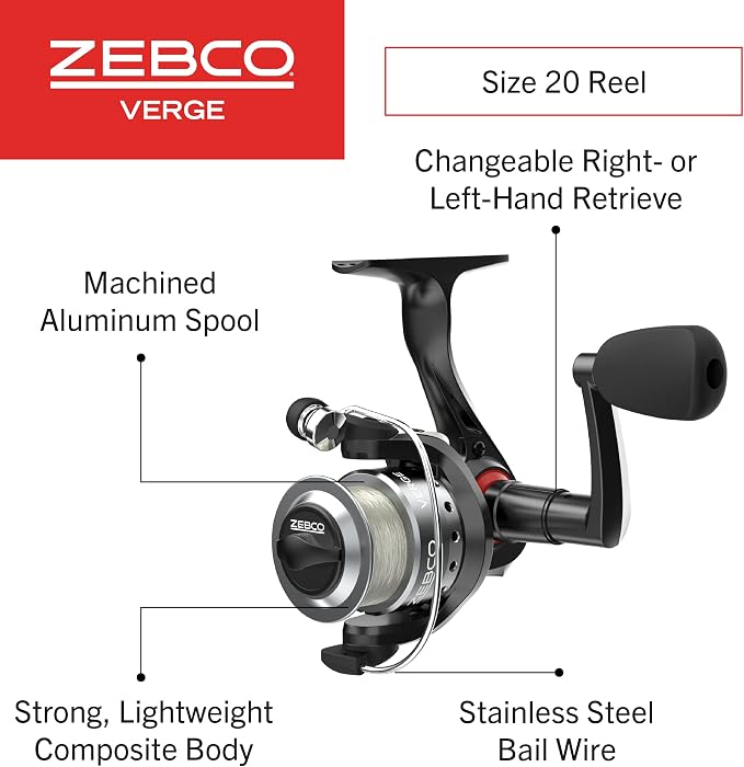 Zebco Verge Spinning Reel and Fishing Rod Combo, Changeable Right- or Left-Hand Retrieve, Pre-Spooled with Zebco Fishing Line
