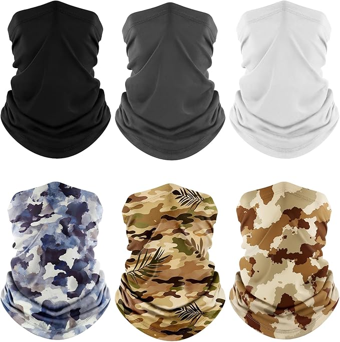 Fuinloth Neck Gaiter, 6 Pack Cooling UV Protection Bandana Face Mask Gator Scarf for Men Women