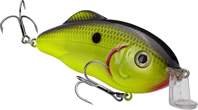 Strike King Hybrid Hunter Shallow Jr. Fishing Lure, Shallow Diving Crankbait, 90-Degree Bill, 3D Eyes, Loud Rattle, Dives 1 to 3-Feet,Size 4 & 6 Treble Hooks