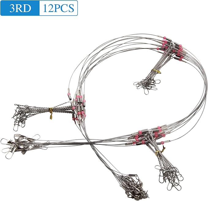 Fishing Leader Saltwater Freshwater,Stainless Steel Fish Rig with Swivel Snap Beads Connector Lure Bait and Hooks Fish Trace Lure Steel Wire Fishing Tackle Kit
