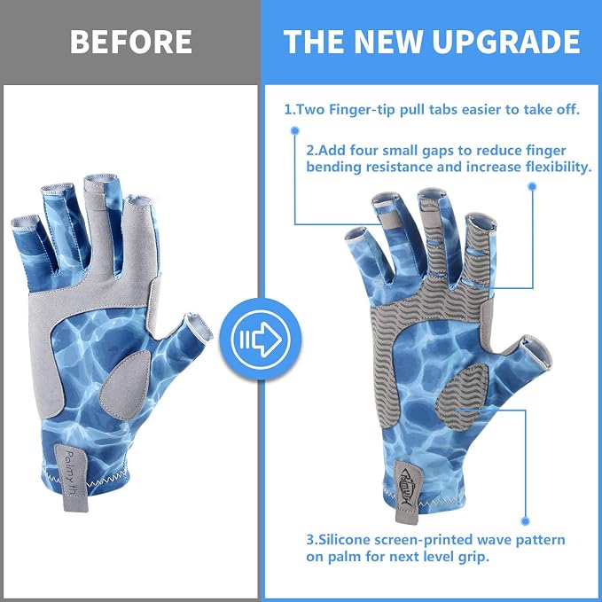 Palmyth UV Protection Fishing Fingerless Gloves UPF50+ Sun Gloves Men Women for Kayaking, Hiking, Paddling, Driving, Canoeing, Rowing