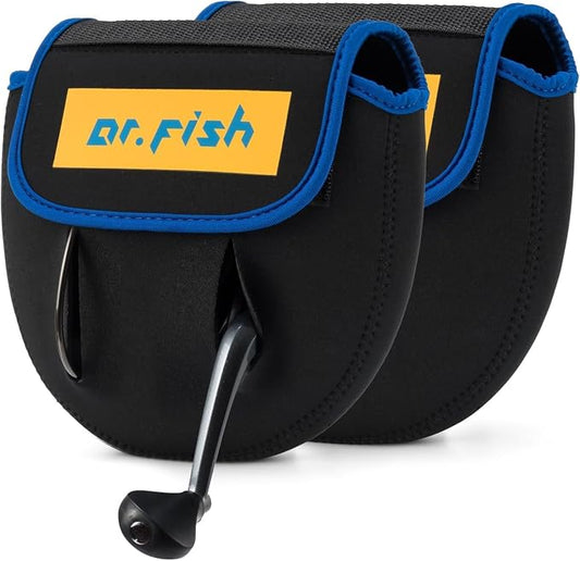Dr.Fish Spinning Fishing Reel Cover, Fits 1000-6000+, Neoprene Protective Bag with Handle Slot, Spinning Reel Storage Case Pouch Accessories 4000-6000 2 Pack