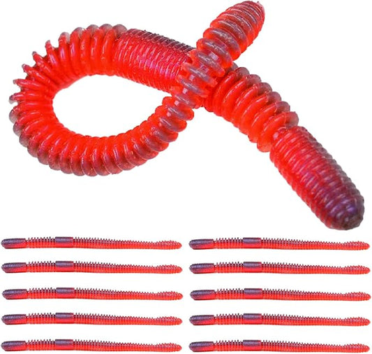 10Pcs/4.7'' Worms for Bait Bass Fishing, Soft Lures Plastic Noodle Wacky Worm Earthworm Silicone Threaded Bait for Ned rig, Fishing Lure Kit for Freshwater Saltwater