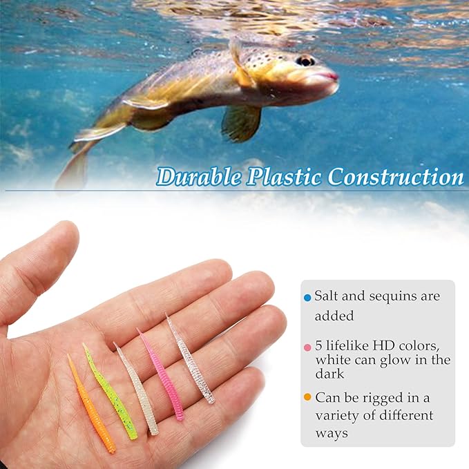 Dovesun Crappie Lures Kit Fishing Soft Plastic Lures Crappie Walleye Trout Bass Fishing Baits Fishing Grub Worms Minnow Paddle-Tail Split-Tail Grub Swimbaits 50-100Pcs with Tackle Box