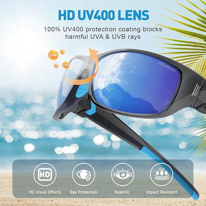 DEAFRAIN Polarized Sports Sunglasses for Men Women Driving Fishing Cycling Running UV Protection