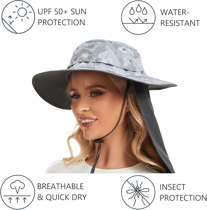 BASSDASH UPF 50+ Mosquito Sun Hat with Hidden Head Net and Neck Flap for Men Women Outdoor Fishing Hiking Camping