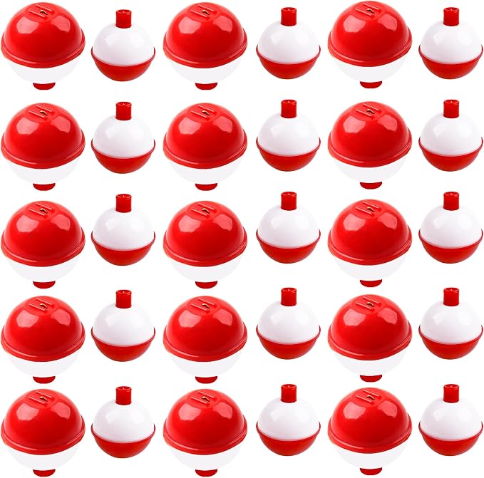 Fishing Bobbers Hard ABS Bobbers Snap-on Fishing Floats Push Button Round Buoy Float Bobbers for Crappie Panfish Walleyes Red and White 0.75"/1"/1.25"/1.5"/1.75"/2"/2.5"