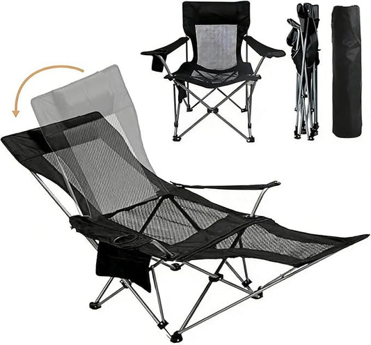 Zero Gravity Chair Reclining Folding Chair with Removable Footrest and Pillow & Cup Holder, Adjustable Outdoor Oxford Fabric Lounge Recliner for Camping, Beach, Garden, Patio, Black Mesh