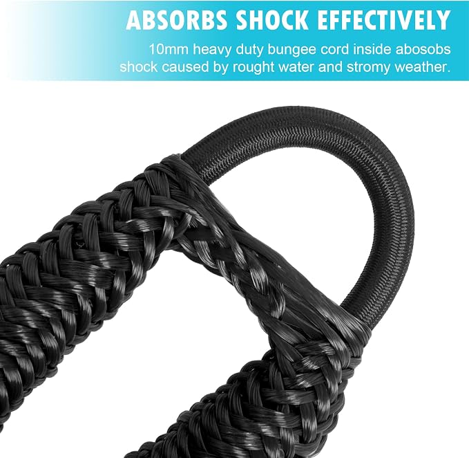 Obcursco 3FT Bungee Dock Lines with 316 Stainless Clip, Heavy Duty Boat Mooring Rope for Jet Ski, PWC, SeaDoo, Kayak (2 Pack, Black)