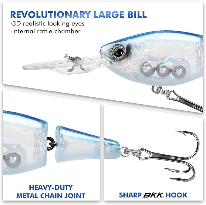 TRUSCEND Swimmax Easy Catch Fishing Lures with BKK Hooks, Wiggling, Vibrating, Rattling and Gurgling for More Bite, Heavy-Duty Dyneema Fiber Jointed Swimbaits for Bass, Trout, Walleye, Crappie, Pike