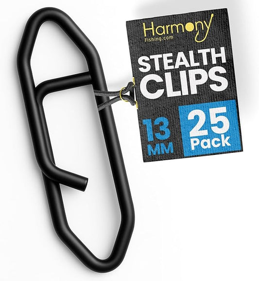 Harmony Fishing Stealth Clips (25 Pack) [Black Stainless] (Ultra-Strong, Fast-Swapping Universal Power Snaps for Fishing Lures)