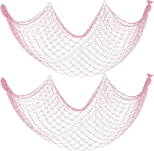 2 Pack Decor Fish Net for Party, 5x10 ft Large Pink Decorative Fishing Net for Mermaid, Ocean, Beach, Under The Sea Themed Parties, Hanging Plush Toys, Picture Display, Tables Runner & Balloon Stand