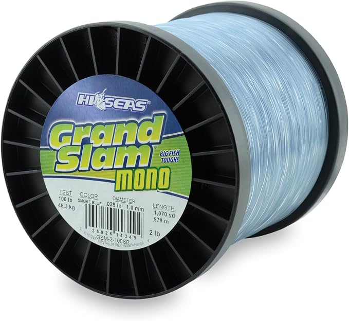 HI-SEAS Grand Slam Monofilament Fishing Line - Strong & Abrasion Resistant in Clear, Pink, Green, Smoke Blue, Fluorescent Yellow Freshwater & Saltwater - 2 lb Spool