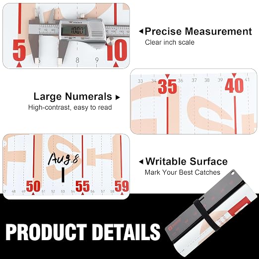 Booms Fishing 59" Fish Ruler: Foldable Fishing Ruler - Waterproof Fish Measuring Tape with Bump Board - Saltwater Fishing Measuring Tool for Angler, RL4 Red