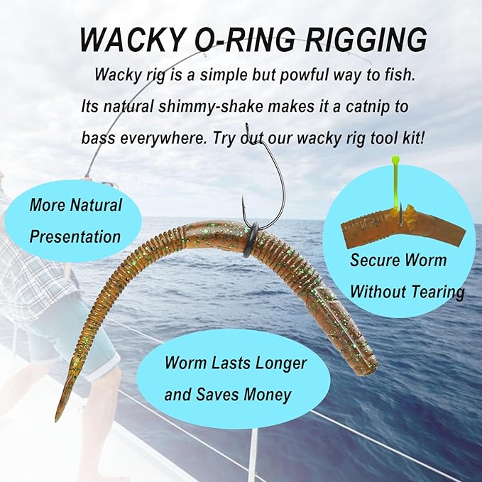 Wacky Rig Tool with Fishing O-Rings, Wacky Worm Rigging Tool Kit for Senko, Fishing Ring Rigging Tools for Clip Soft Baits Worms with Keychain Lanyard Fishing Bait Rigs