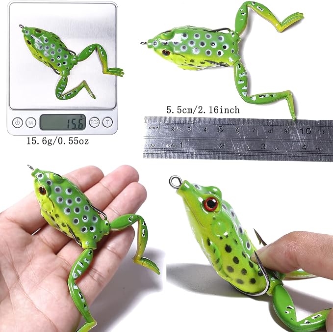 Frog Lure, Topwater Fishing Lures, Frog Lures for Bass Fishing, Top Water Frog Soft Swimbaits with Weedless Fishing Lures for Bass Trout Pike Snakehead,5pcs with Box