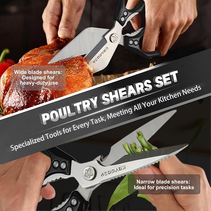 Dream Reach Japanese Kitchen Scissors Set - Heavy Duty Kitchen Shears for Food, Meat Scissors Dishwasher Safe, Poultry Shears for, Meat, Seafood, Bone Cutting - Gifts for Men (Black)
