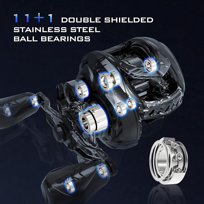 KastKing MegaJaws Elite Baitcasting Fishing Reel, New AutoMag Dual Braking System, Only 6.7oz, 17.64 LBs Carbon Fiber Drag, 11+1 Shielded BB, High Speed 5.4:1 to 9.1:1 Gear Ratios
