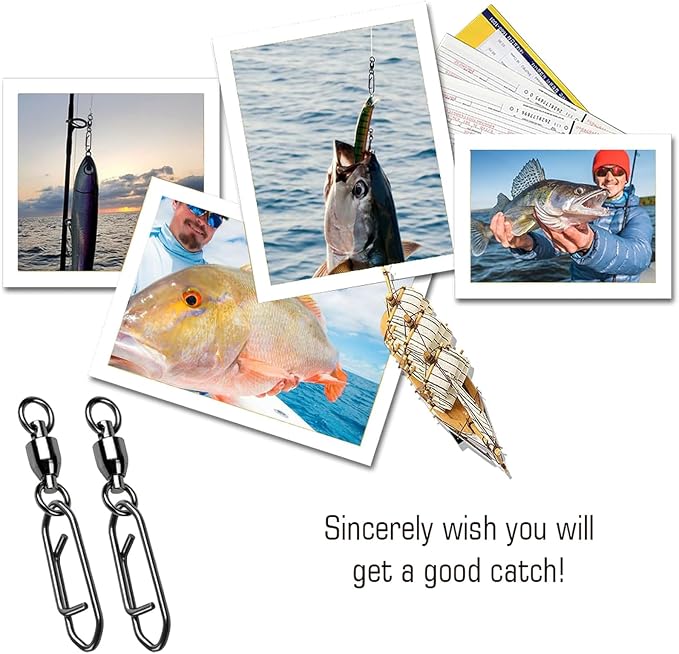 AMYSPORTS High Strength Snap Swivels Stainless Bearing Rolling Fishing Swivel Freshwater Snap Swivels Fishing Clip Steel Black Nickel