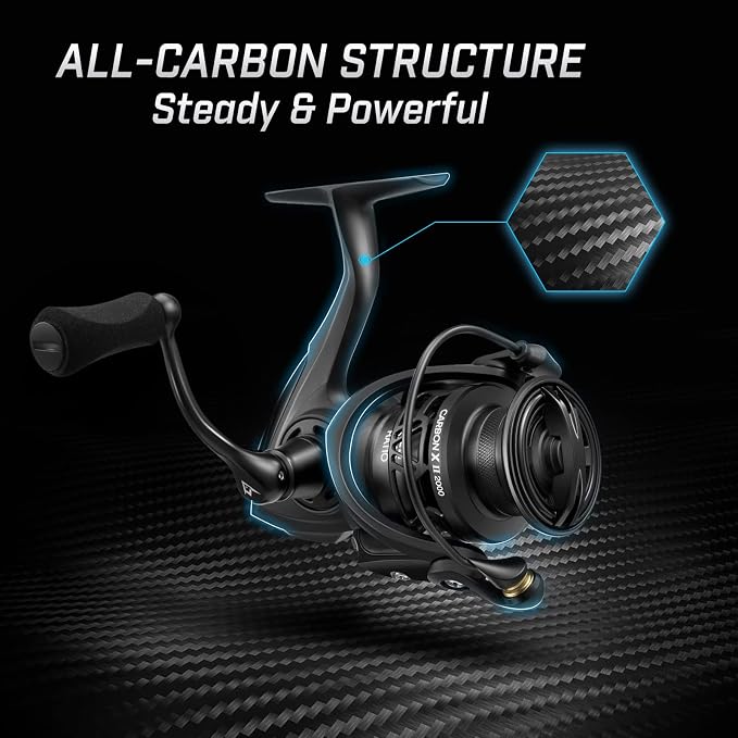 Piscifun Carbon X II Spinning Reels, Light to 5.5oz, Upgrade Carbon Frame Rotor, 22LBs Max Drag, 10+1 Shielded BB, 6.2:1/5.2:1, Smooth Powerful Freshwater Saltwater Spinning Fishing Reel