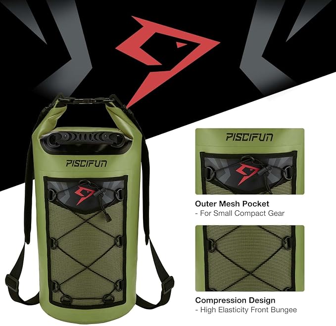 Piscifun Dry Bag, Waterproof Floating Backpack 10L/20L/30L/40L with Waterproof Phone Case for Boating, Kayaking, Fishing
