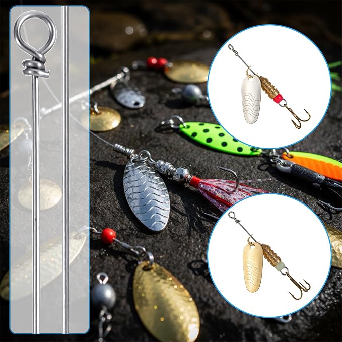 100PCS Fishing Wire Spinner, Stainless Steel Lure Making Supplies Kit for Hanging Fishing Spinners Rigs for Crafts