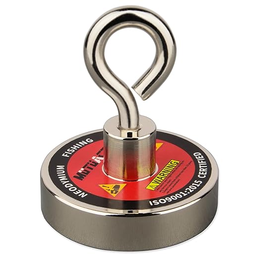 MUTUACTOR Super Strong Fishing Magnet,1.89” Neodymium Rare Earth Magnet Heavy Duty,300lbs Pulling Force Round Magnets with Lifting Eyebolt Hooks for Salvage,Recovery and Retrieval