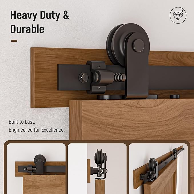 CCJH 9.6FT Sliding Barn Door Hardware Kit, Heavy Duty, Smoothly and Silently, Easy to Install, Fit 57.6" Width Single Door Panel, T-Shaped Style Black