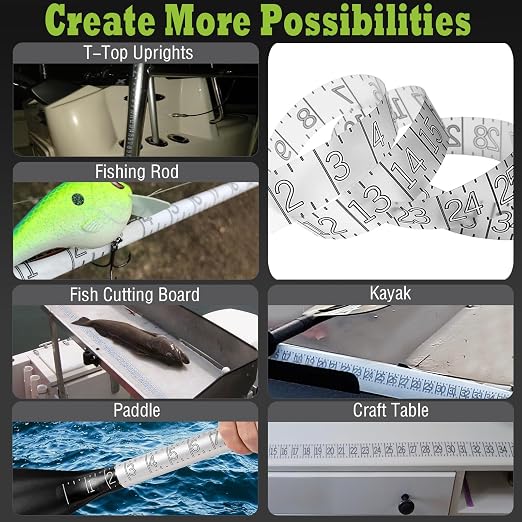 38" Boat Ruler Fish Measuring Sticker - Transparent Waterproof Decal Tape Measure - Clear Discreet Adhesive for Boat, Kayak, Net, Gaff, Table - 2 Pack