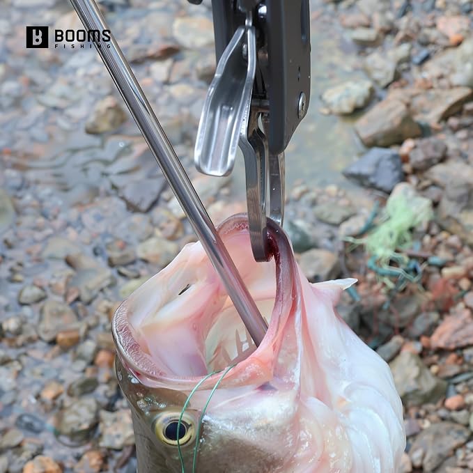 Booms Fishing Hook Remover Tool: 10.9" Stainless Steel Fish Dehooker Saltwater - Shark Hook Remover - Quick Release Fish Hooks Extractor with Towel & Lanyard - XW22 Fishing Tool Set for Angler