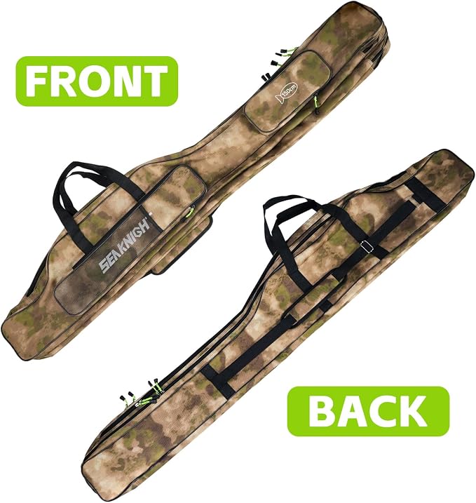 Seaknight Portable Fishing Rod Case - 2 Sizes (53.15in/59.0in) Oxford Fabric Tackle Storage Bag for Travel, Durable Rod Carrier for Freshwater & Saltwater Anglers (Yellow Camou, 135cm/ 53.15in)