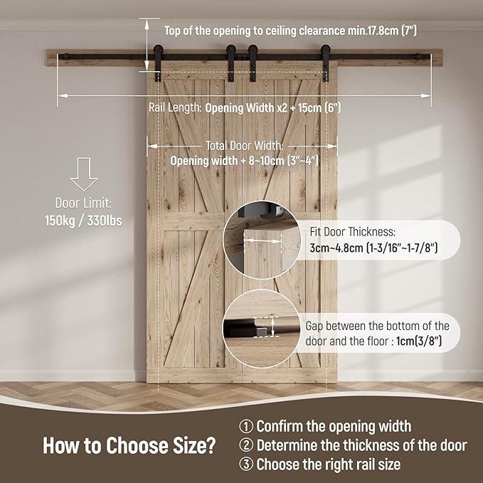 CCJH 6FT Sliding Barn Door Hardware Kit, Heavy Duty, Smoothly and Silently, Easy to Install, Fit 18" Width Double Door Panel, I Shaped Hangers Black