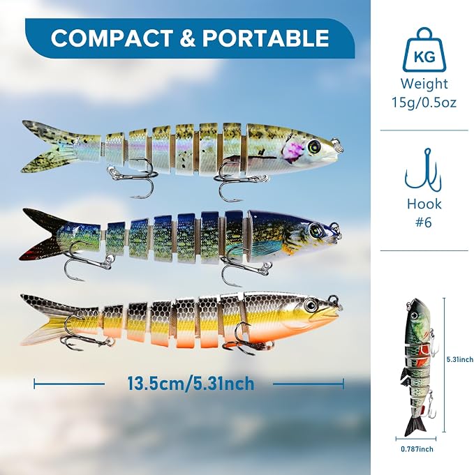 Keenjorika Fishing Lures Multi Jointed Fish Fishing Kits, Slow-Sinking Lifelike Segmented Swimbait Crankbaits, Realistic Swimming Action for Bass, Trout, Pike & Walleye, Freshwater and Saltwater