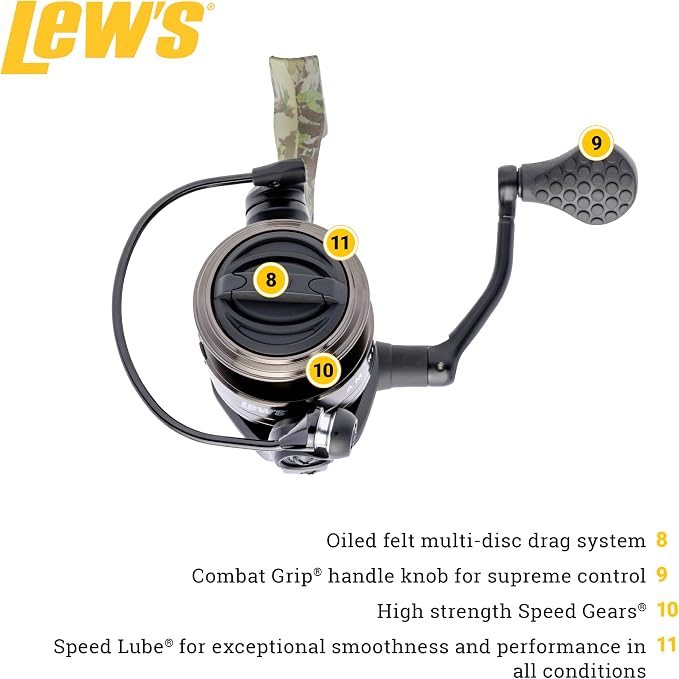 Lew's American Hero Spinning Fishing Reel, 5+1 Bearings, 6.2:1 Gear Ratio, One-Piece Graphite Frame, Oiled Felt Multi-Disc Drag, Interchangeable Retrieve, Black