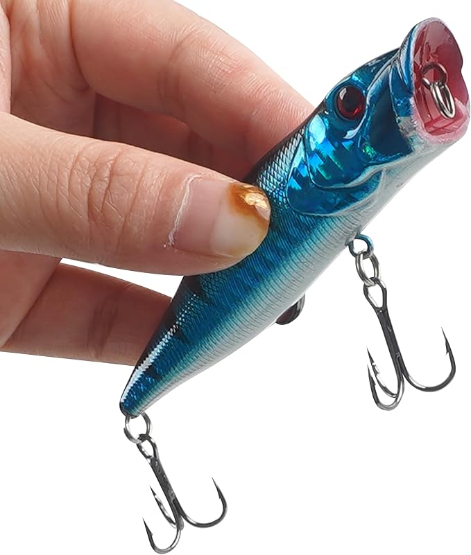OROOTL Fishing Popper Lures, 8pcs Topwater Fishing Lures Hard Baits Lifelike Swimbait with Treble Hook Poppers for Bass Trout Walleye Pike Panfish Freshwater Saltwater