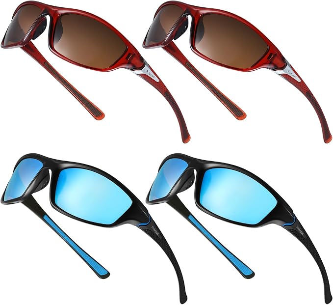 TOODOO 4 Pairs Men Polarized Sunglasses with UV Protection Driving Glasses Sports for Sport Outdoor Activities