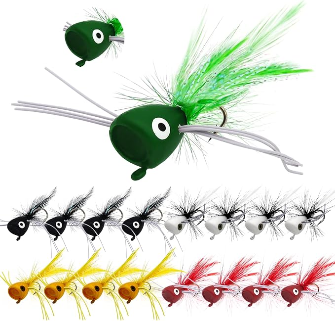 Fly Fishing Poppers, Topwater Fishing Lures Bass Crappie Bluegill Sunfish Panfish Trout Salmon Perch Steelhead Flies for Fly Fishing Bass Panfish Bluegill Trout Salmon